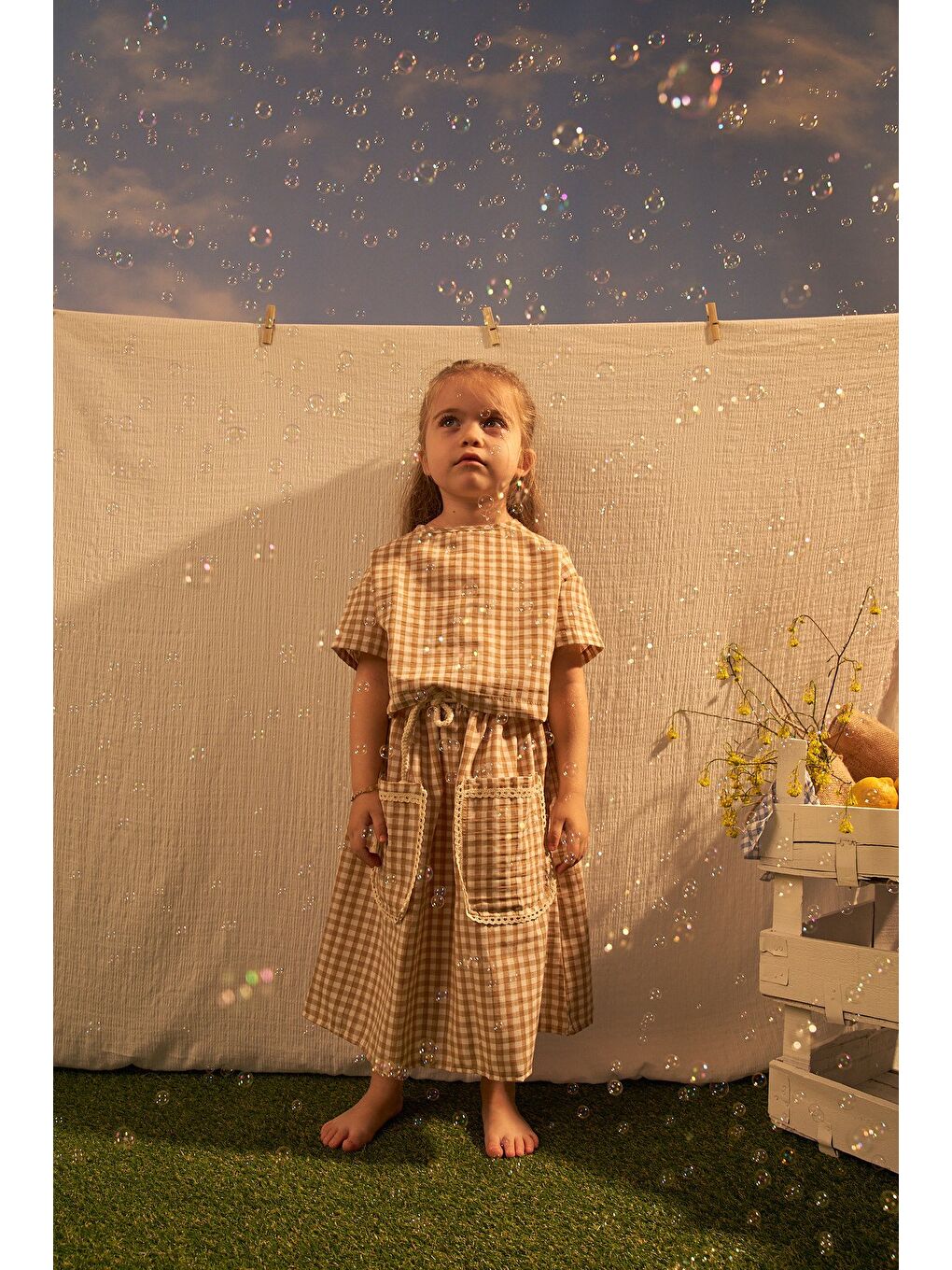 Bej Daisy Picnic Serisi Etekli Takım-3