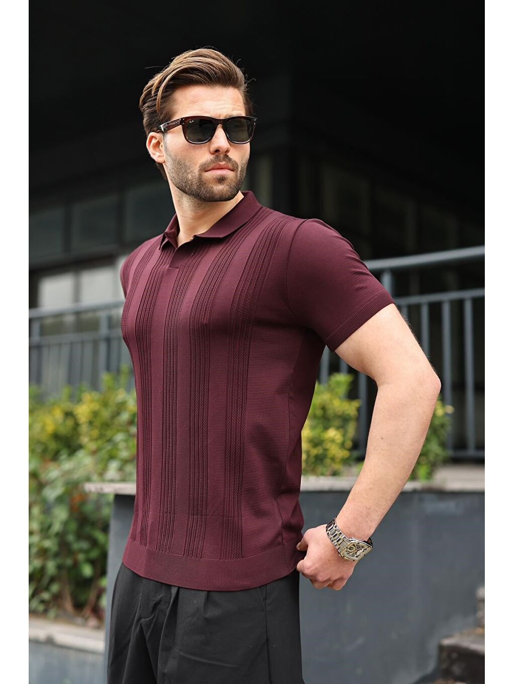 Mürdüm Polo Yaka Triko Erkek Tişört E7469