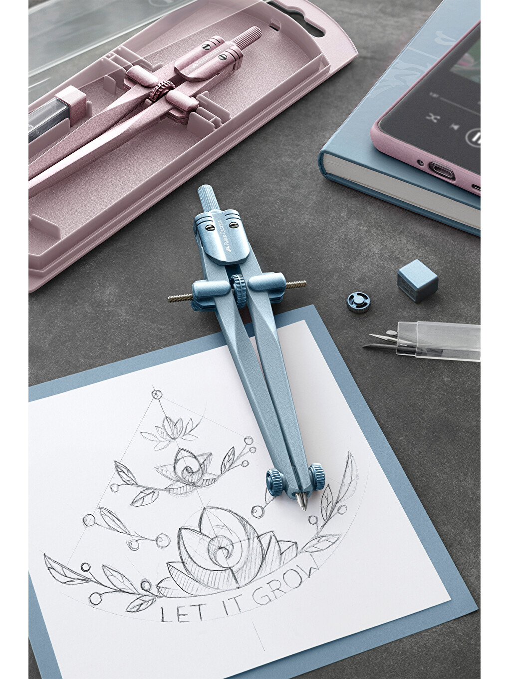 Hızlı Ayarlanabilir Pergel Set, Rose & Buz Mavisi Renk, 340 mm Çap (Karma Renk 1 Adet)-1