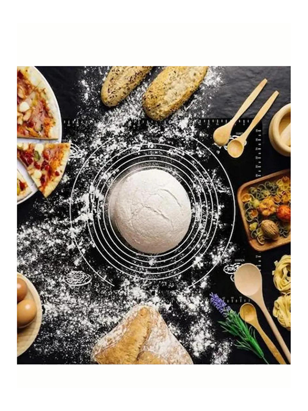 Siyah 45x65 Cm Silikon Hamur Açma Matı Ve Bambu Saplı Silikon Merdane-3