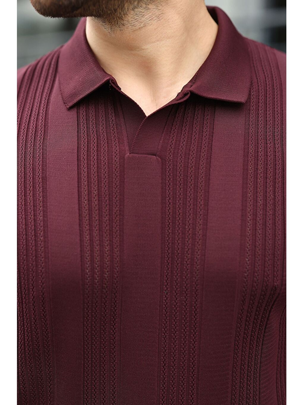 Mürdüm Polo Yaka Triko Erkek Tişört E7469-2