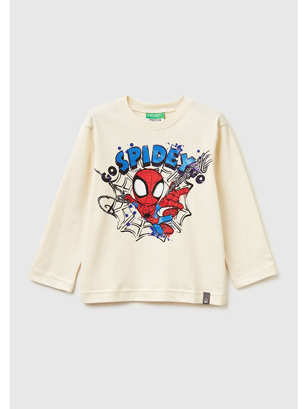 Ekru Erkek Çocuk Krem Spiderman Baskılı Logo Etiketli  Jarse Uzun Kollu T-shirt