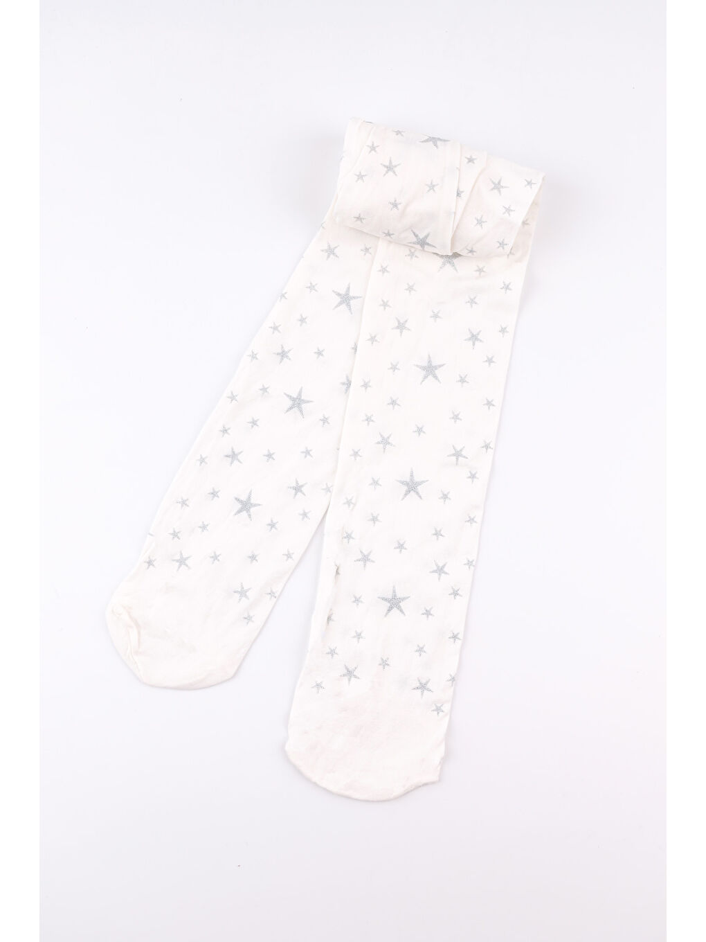 Ekru Simli Yıldızlı Kız Çocuk Muz Külotlu Çorap