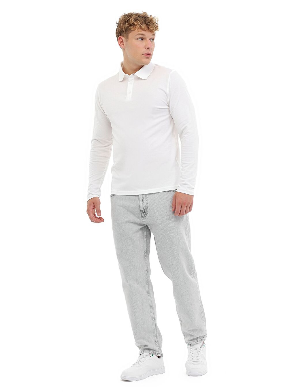 MB SN329 UKOL POLO 5PR Beyaz Erkek Uzun Kol %100 Pamuk Tişört-2