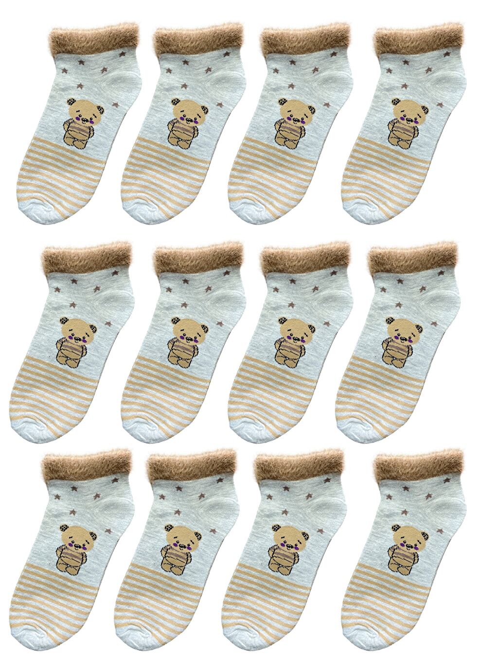 Kahverengi 12'li Kadın Desenli Yumoş Kaliteli Patik Çorap