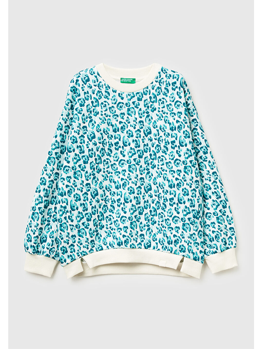 Kız Çocuk Mint Yeşili Tamamı Baskılı Logo Etiketi Detaylı Yırtmaçlı Sweatshirt