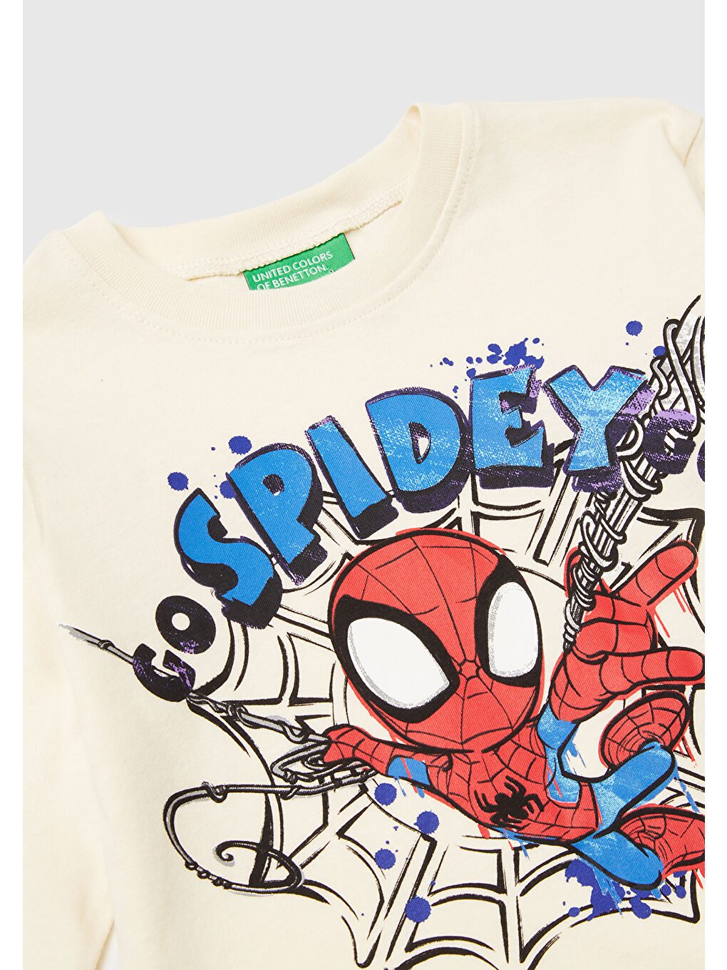 Ekru Erkek Çocuk Krem Spiderman Baskılı Logo Etiketli  Jarse Uzun Kollu T-shirt-2