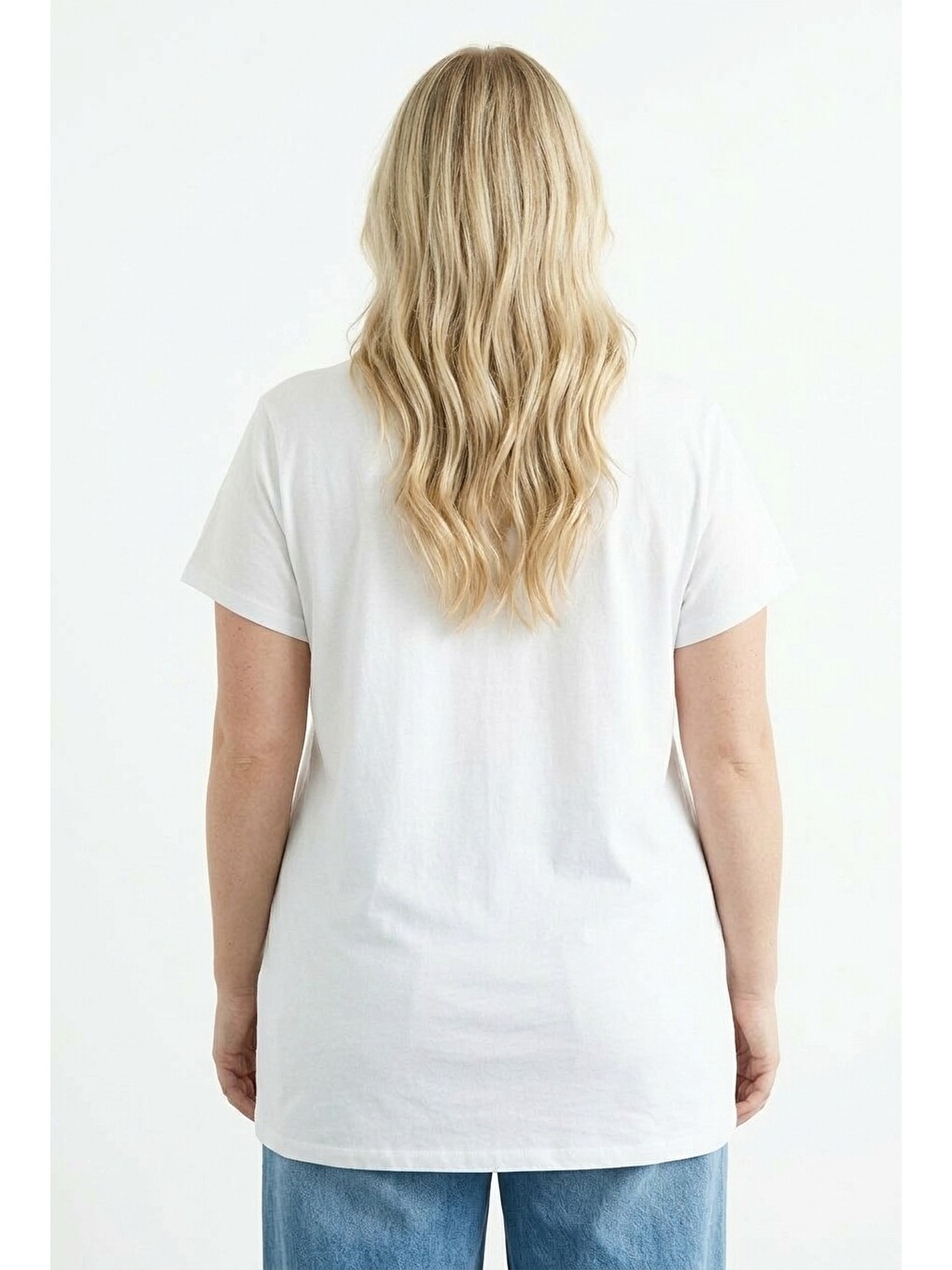 Beyaz Metalik Baskılı Yırtık Detaylı T-shirt-3