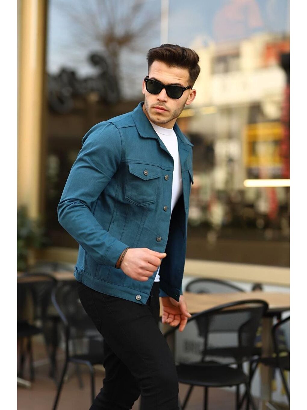 İndigo Erkek Trend Polo Yaka Slim Fit Denim Jeans Indigo Jean Ceket-1