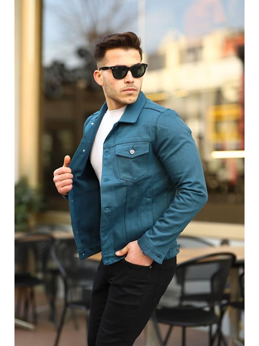 İndigo Erkek Trend Polo Yaka Slim Fit Denim Jeans Indigo Jean Ceket-2