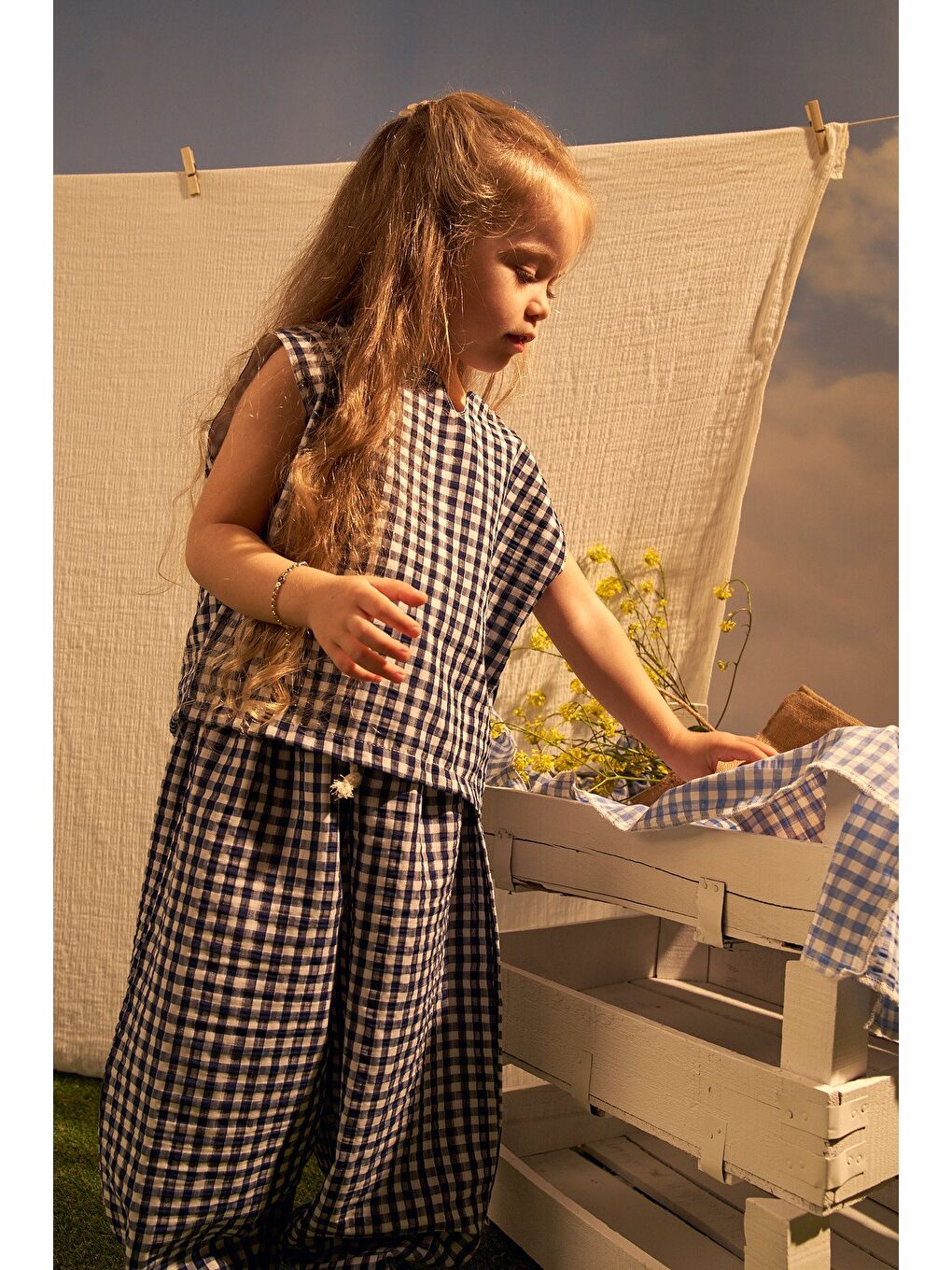 Lacivert Daisy Picnic Serisi Balon Pantolonlu İkili Takim-1