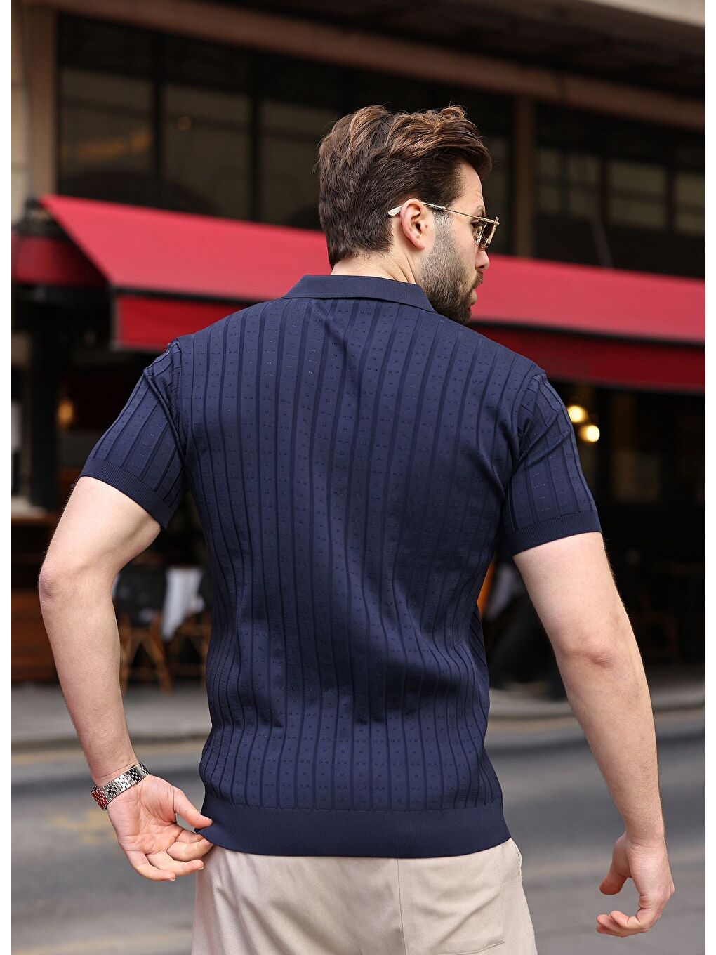 Lacivert Polo Yaka Slim Fit Triko Erkek Tişört E7465-3