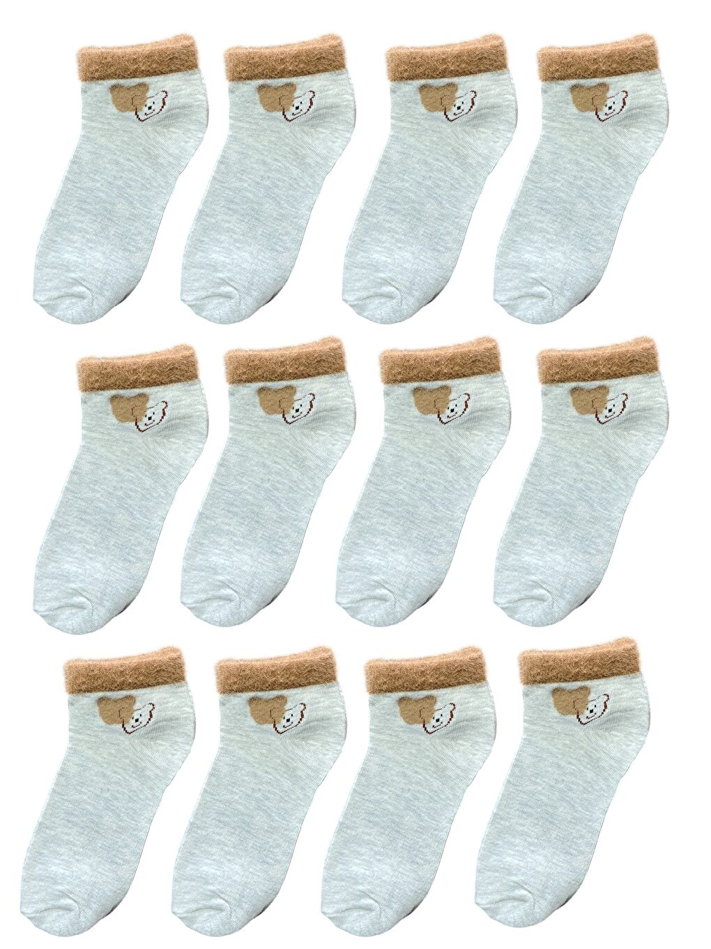 Gri 12'li Kadın Desenli Yumoş Kaliteli Patik Çorap