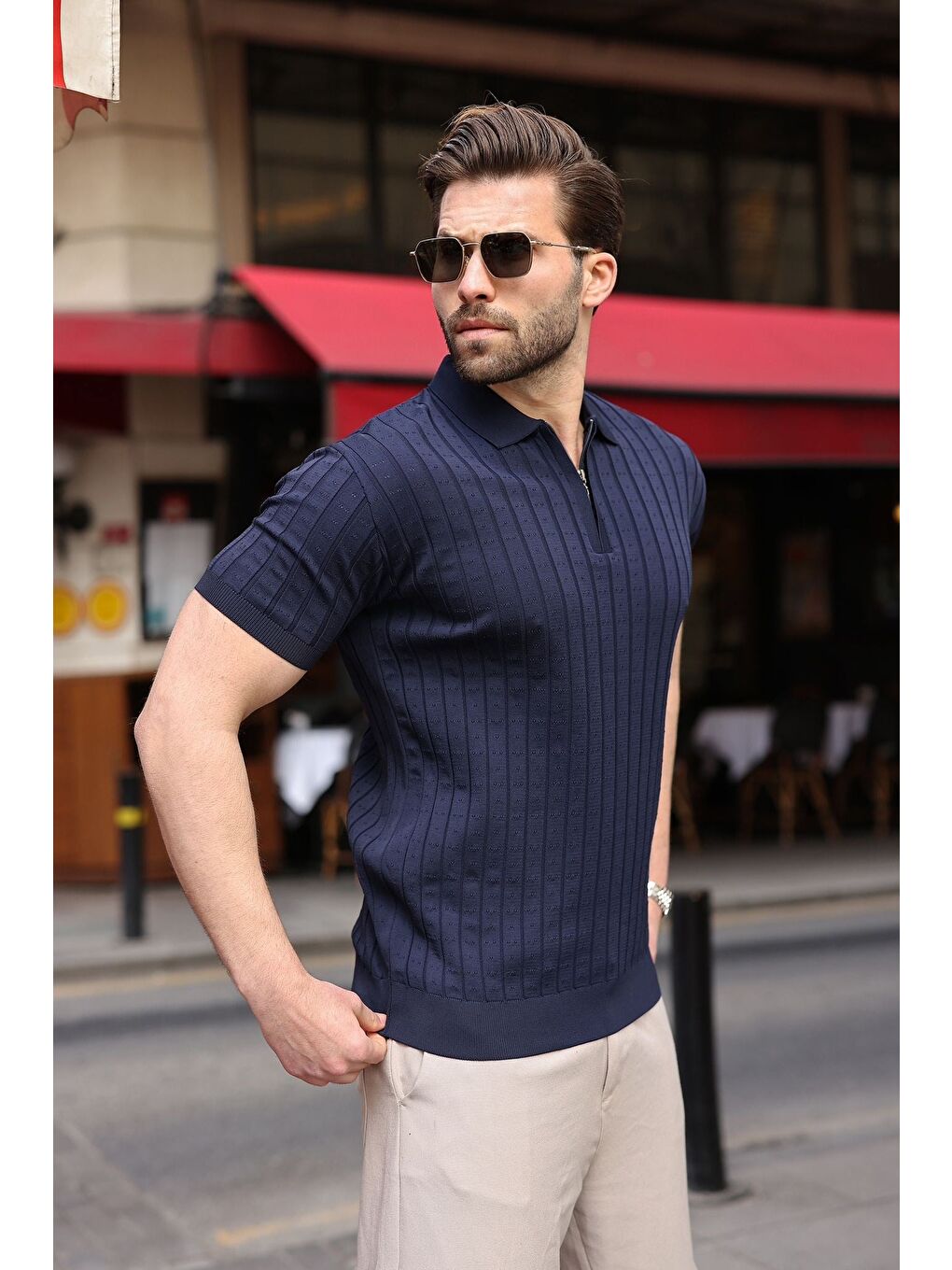 Lacivert Polo Yaka Slim Fit Triko Erkek Tişört E7465-4