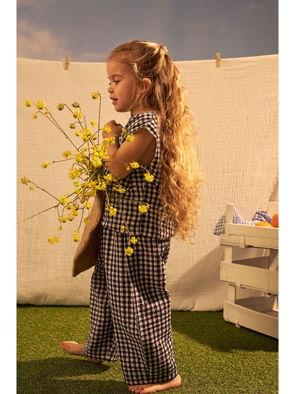 Lacivert Daisy Picnic Serisi Balon Pantolonlu İkili Takim-2