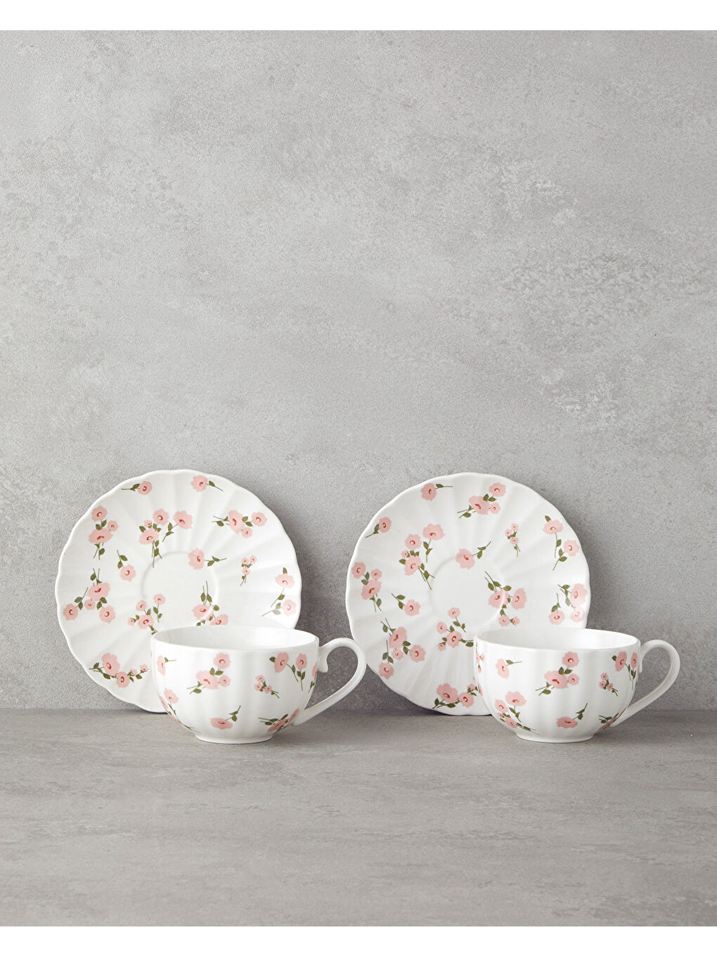 Cordelia New Bone China 4 Parça 2 Kişilik Çay Fincanı Takımı 220 ml Beyaz - Pembe