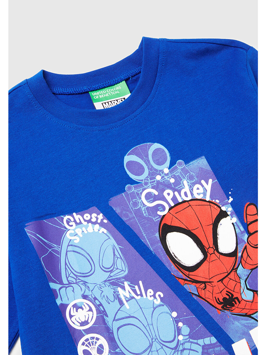 Erkek Çocuk Saks Mavisi Spiderman Baskılı Logo Etiketli  Jarse Uzun Kollu T-shirt-2