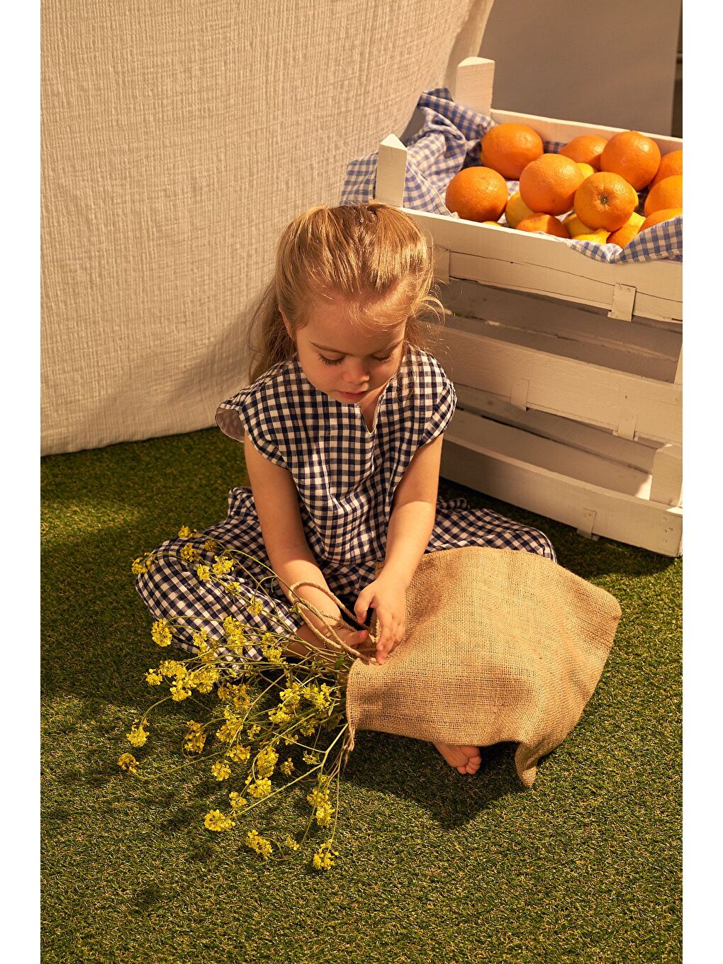 Lacivert Daisy Picnic Serisi Balon Pantolonlu İkili Takim-4