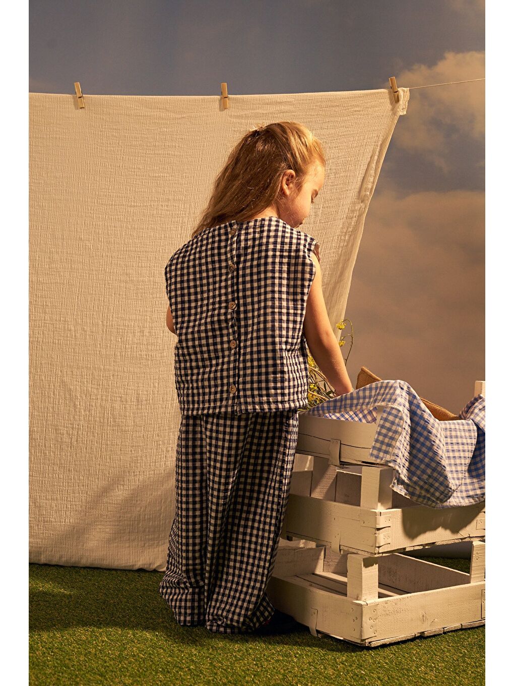 Lacivert Daisy Picnic Serisi Balon Pantolonlu İkili Takim-5