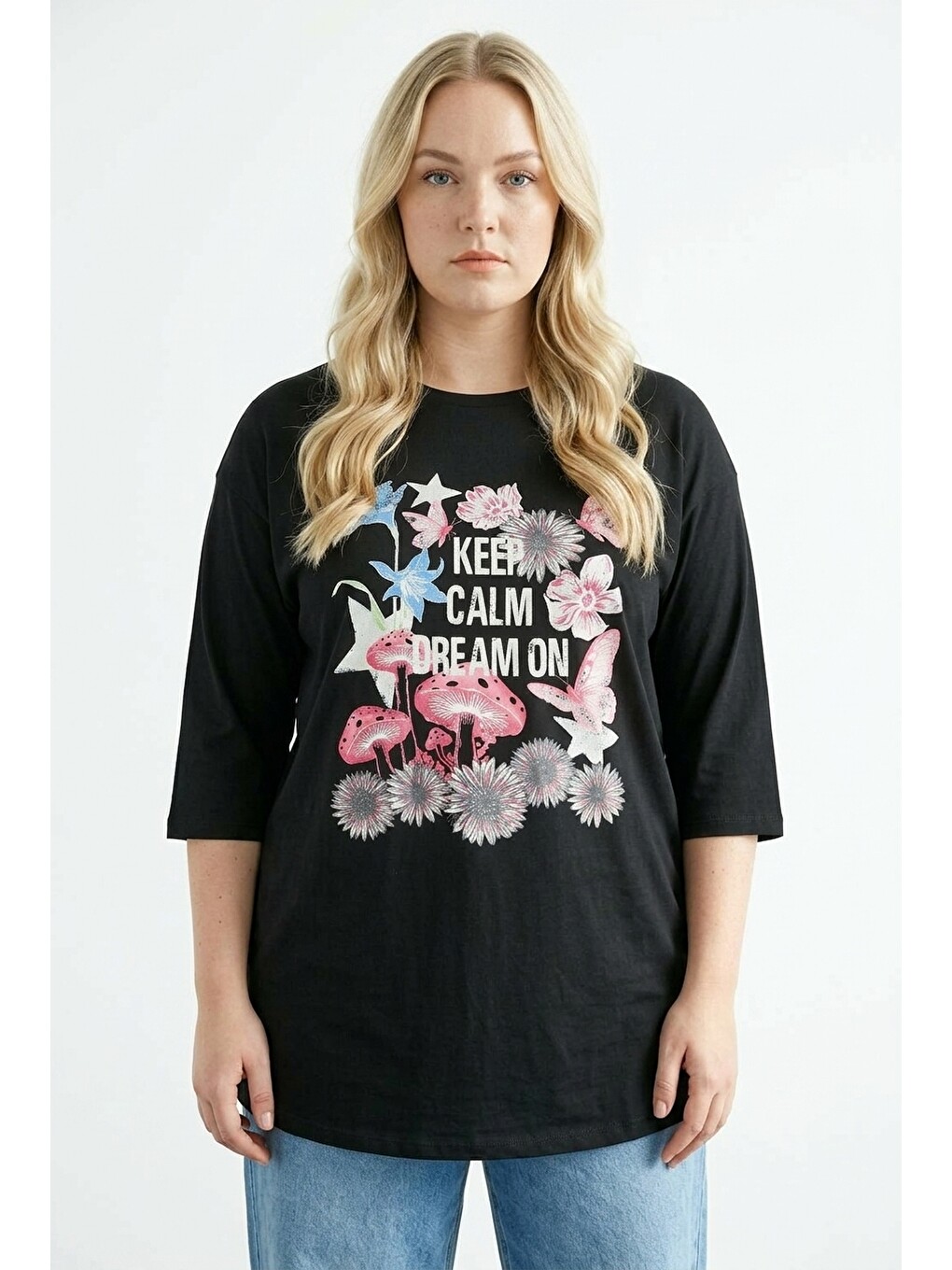 Siyah Çiçek Baskılı T-shirt-1
