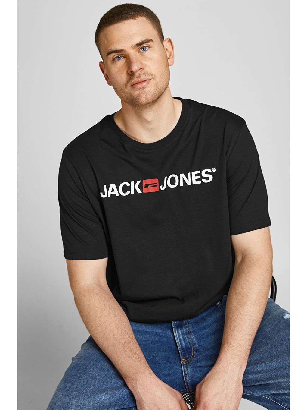 Siyah Büyük Beden Bisiklet Yaka % 100 Pamuk Plus Jjecorp Erkek T Shirt 12184987