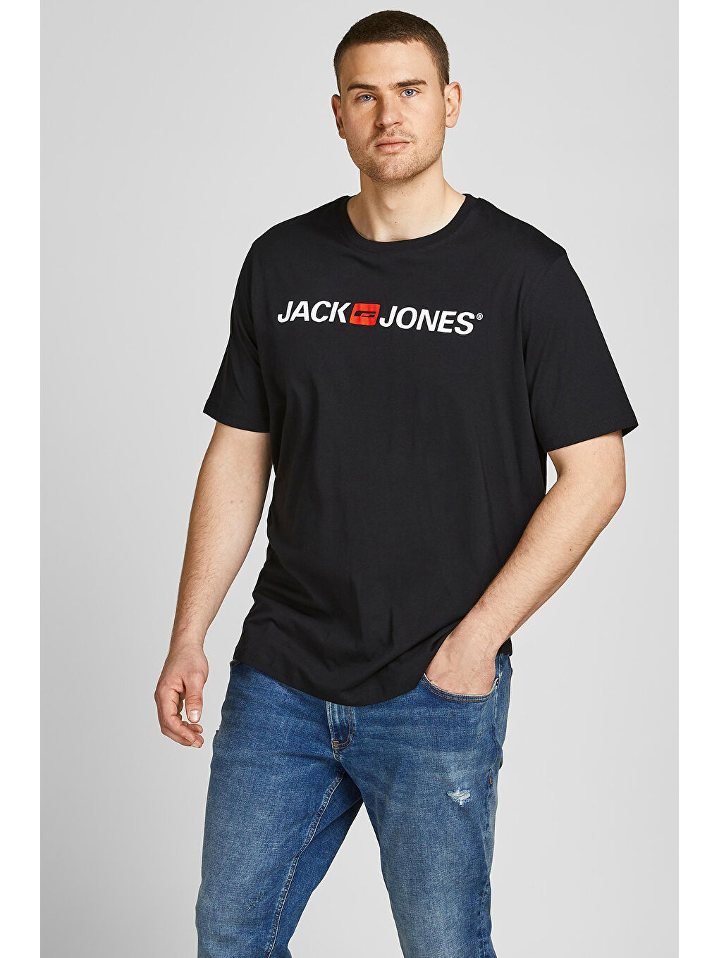 Siyah Büyük Beden Bisiklet Yaka % 100 Pamuk Plus Jjecorp Erkek T Shirt 12184987-1