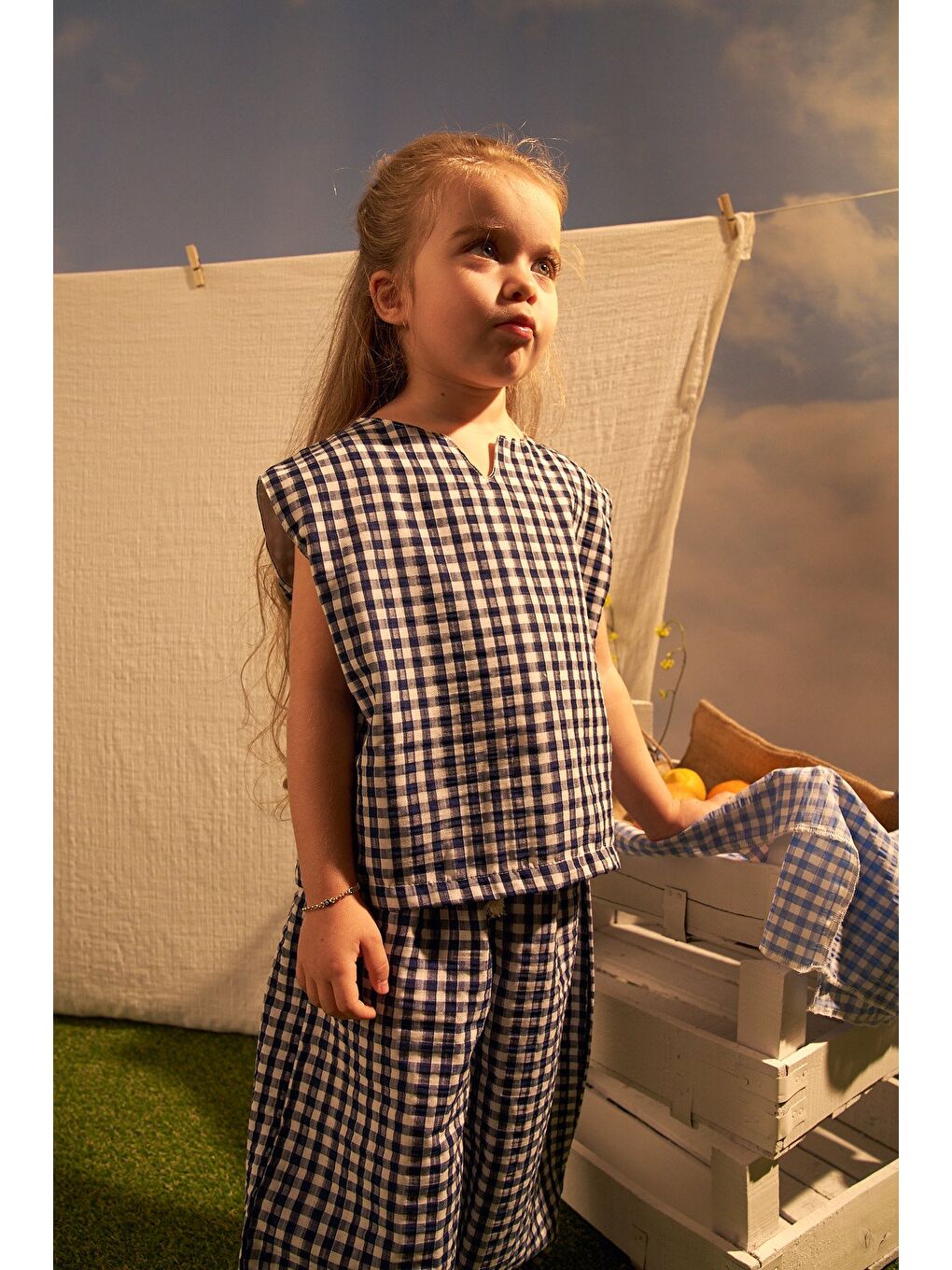 Lacivert Daisy Picnic Serisi Balon Pantolonlu İkili Takim-6