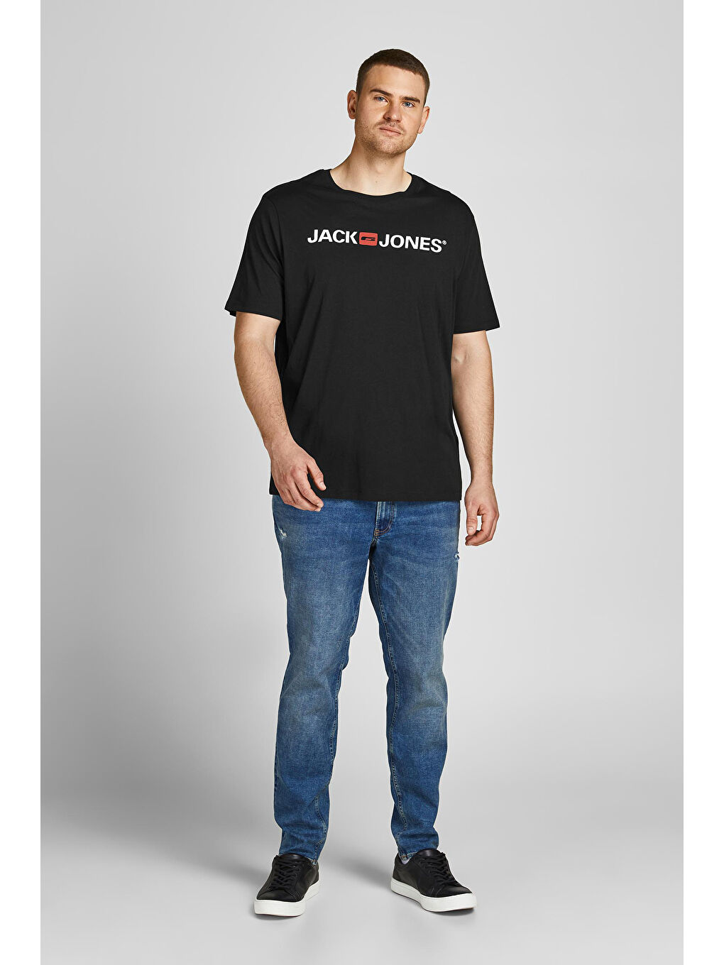 Siyah Büyük Beden Bisiklet Yaka % 100 Pamuk Plus Jjecorp Erkek T Shirt 12184987-2