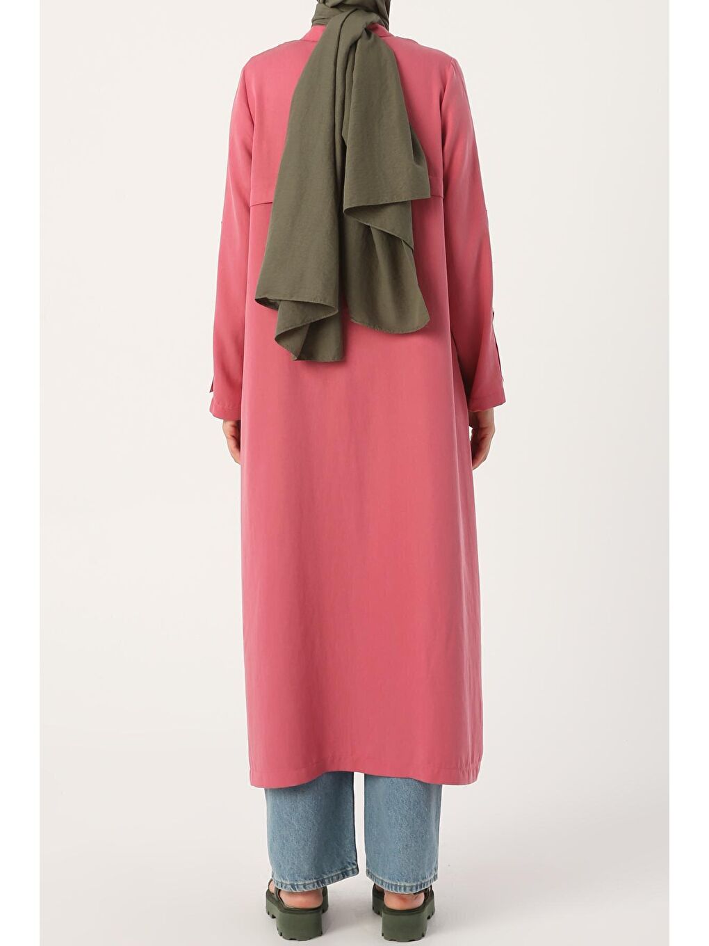 Pembe Gül Hakim Yaka Büyük Cepli Tunik-3