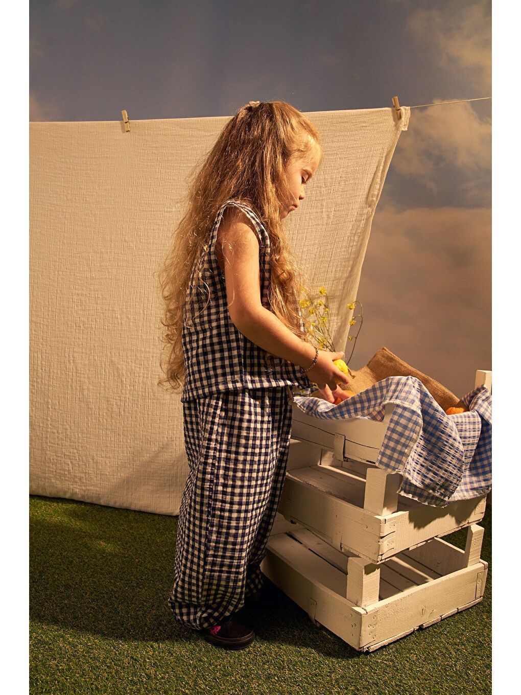 Lacivert Daisy Picnic Serisi Balon Pantolonlu İkili Takim-7