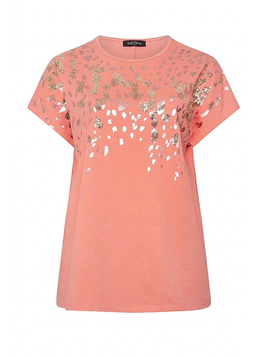 Pembe Metalik Baskılı Payetli T-shirt-4