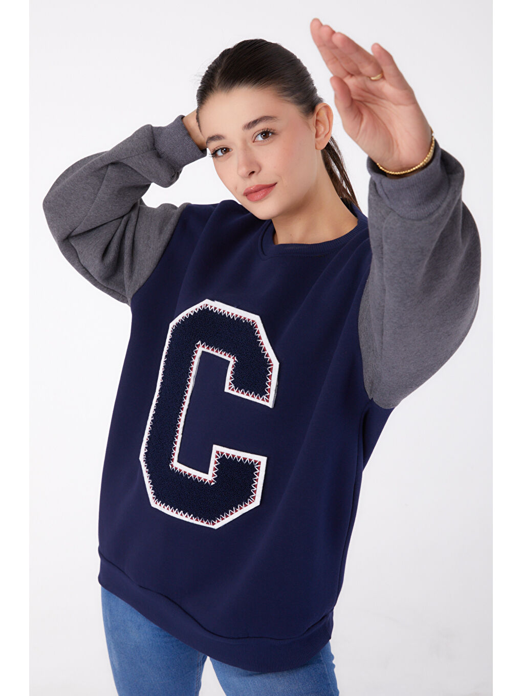 Nakışlı Sweatshirt Lacivert - 26451