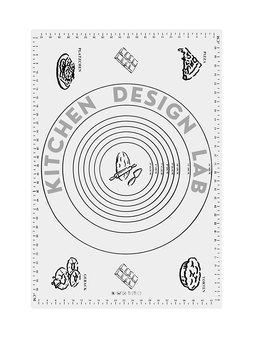 2'li Set Beyaz 45x65 Cm Silikon Hamur Açma Matı Ve Siyah Merdane 42 Cm-1