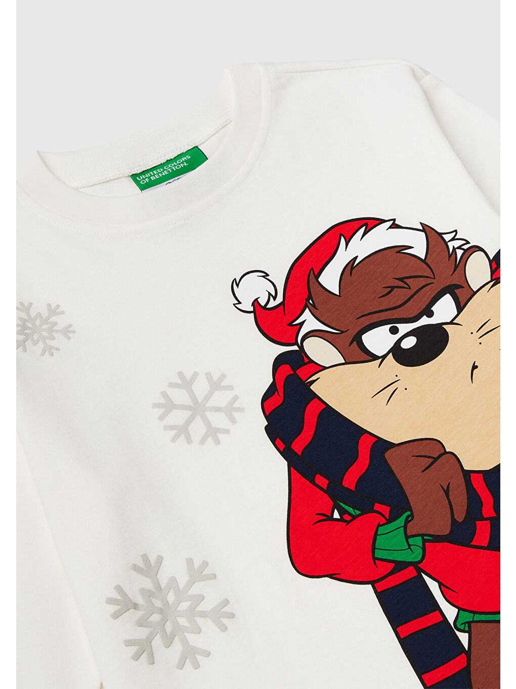 Erkek Çocuk Ekru Tazmanya Baskılı Logo Etiketli Jarse Oversize Uzun Kollu T-shirt-2