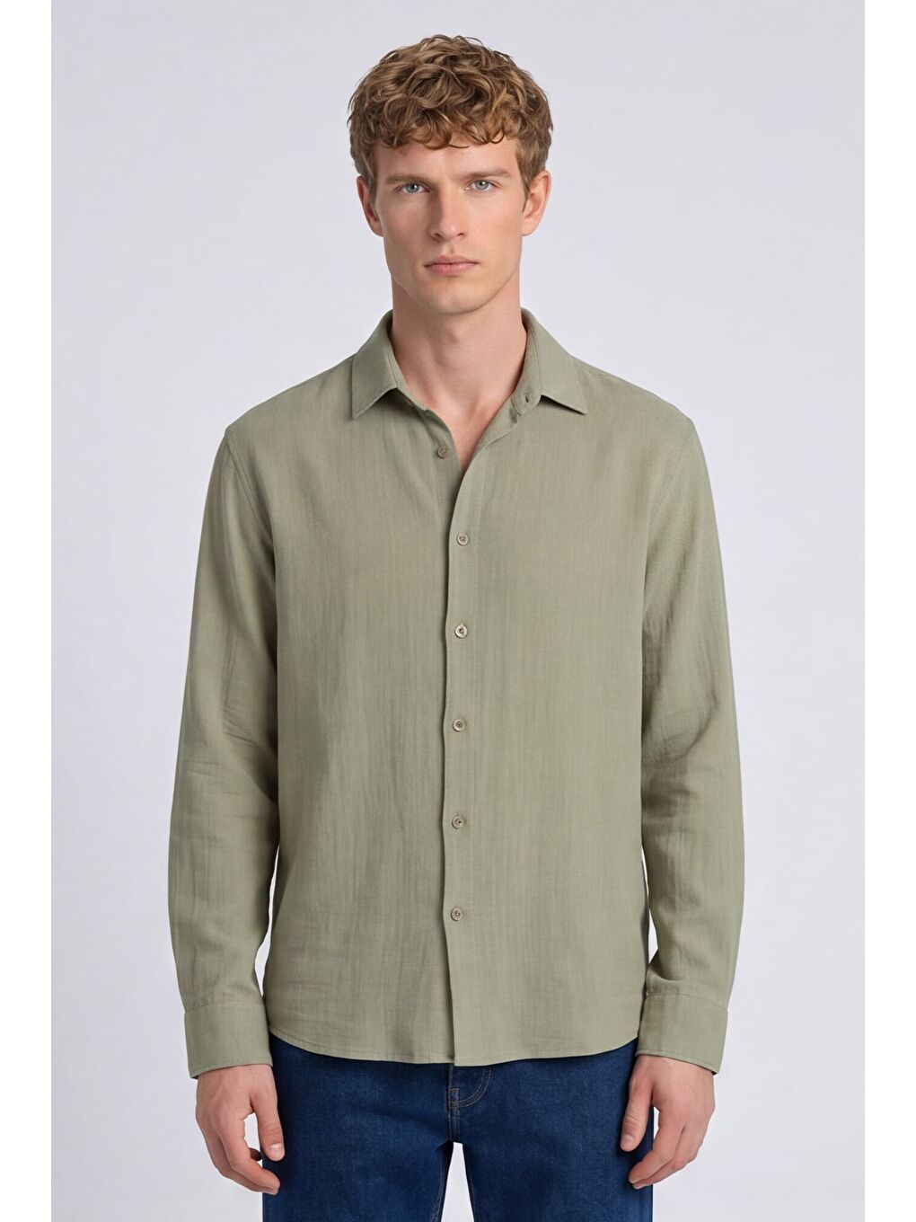 Yeşil Erkek Mint Normal Kesim Regular Fit %100 Pamuk Klasik Yaka Muslin Gömlek