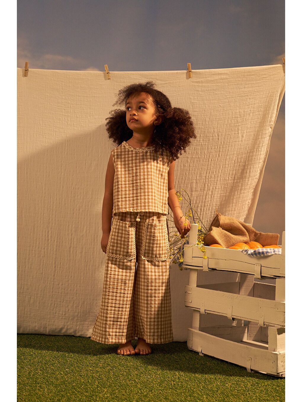 Bej Daisy Picnic Serisi Fisto Detayli İkili takım