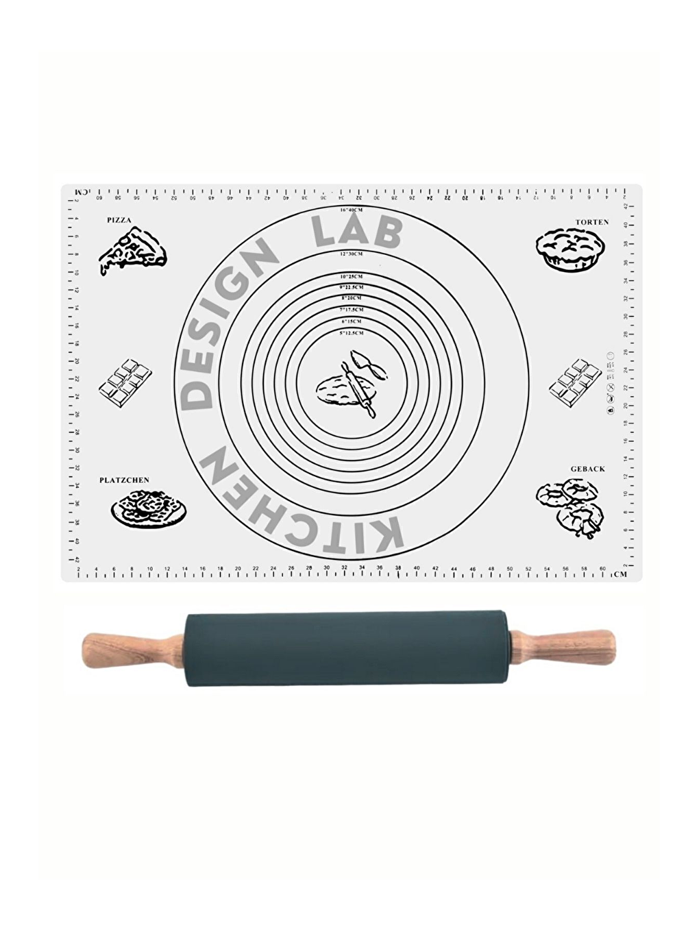 Beyaz 45x65 Cm Silikon Hamur Açma Matı Ve Bambu Saplı Silikon Merdane