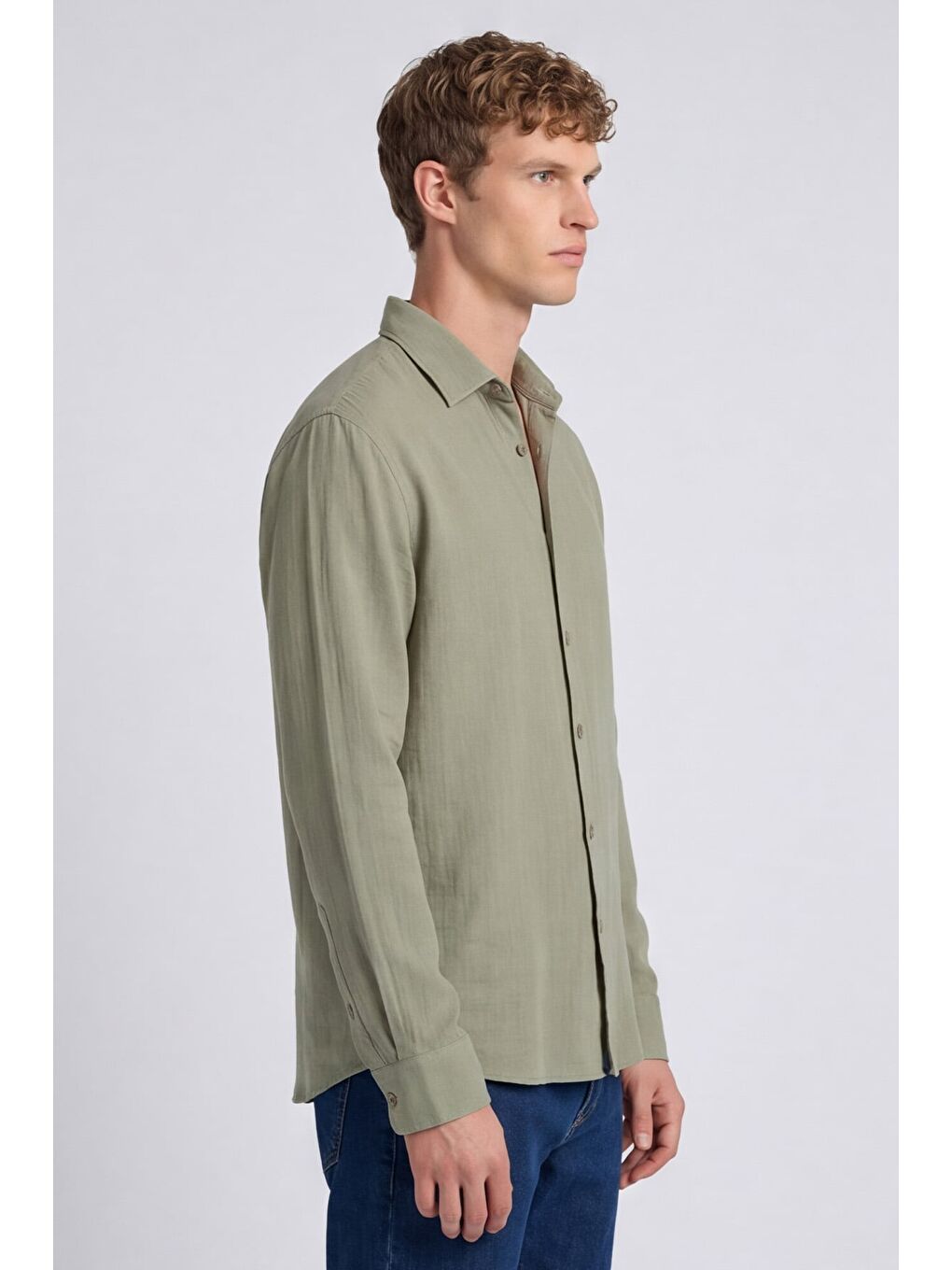 Yeşil Erkek Mint Normal Kesim Regular Fit %100 Pamuk Klasik Yaka Muslin Gömlek-2