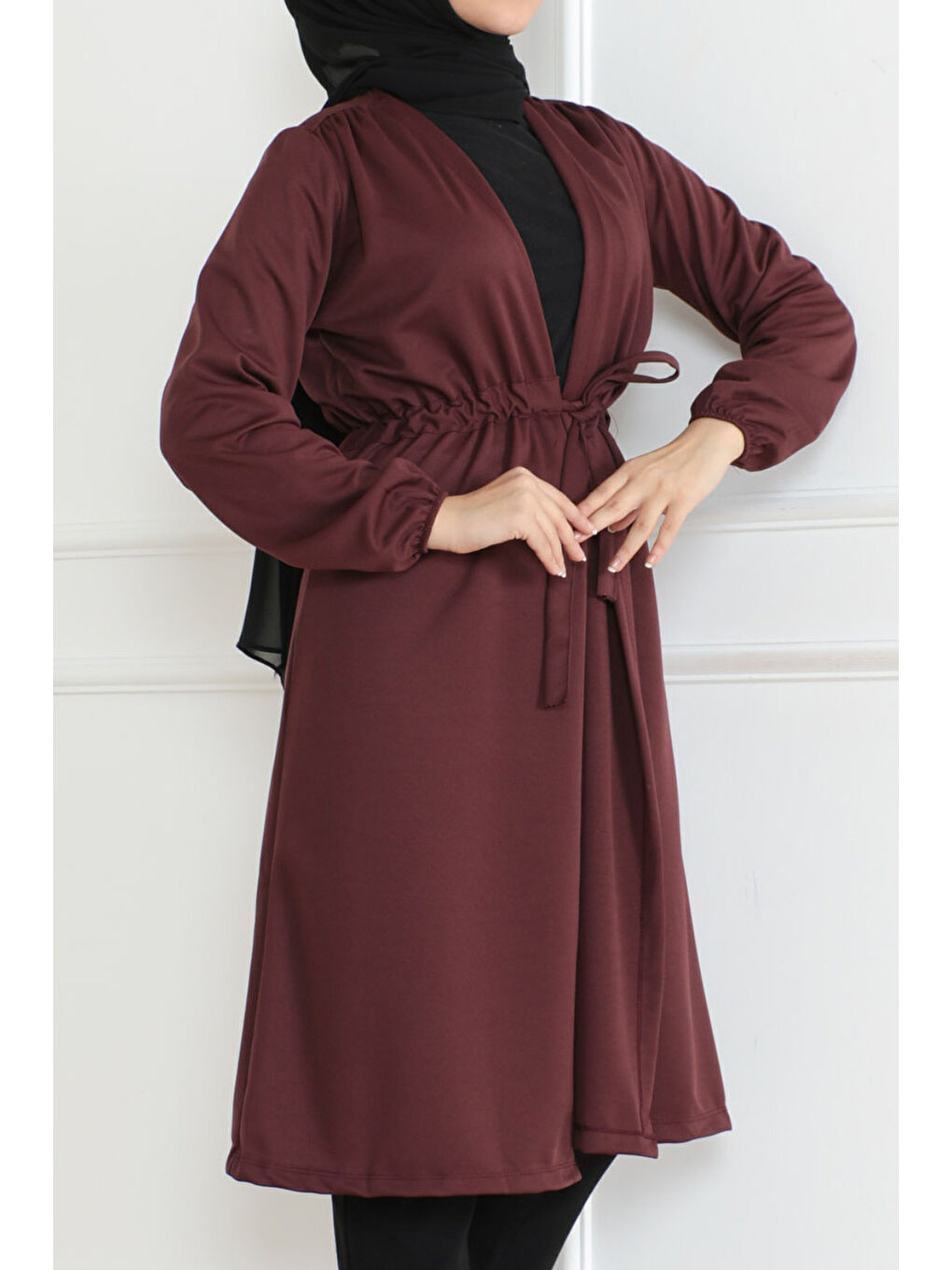 Belden Bağlamalı Hırka Koyu Bordo - 26586