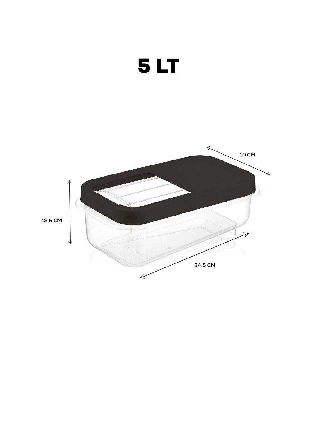 Multibox 5 lt Bakliyat Saklama Kabı Kayar Kapaklı Erzak Saklama Kabı Un Kabı Antrasit-1