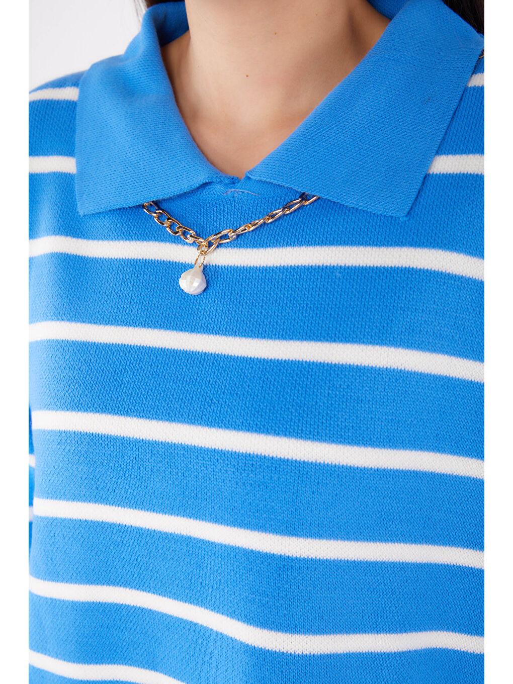 Kolyeli Triko Tunik Mavi - 26422-5