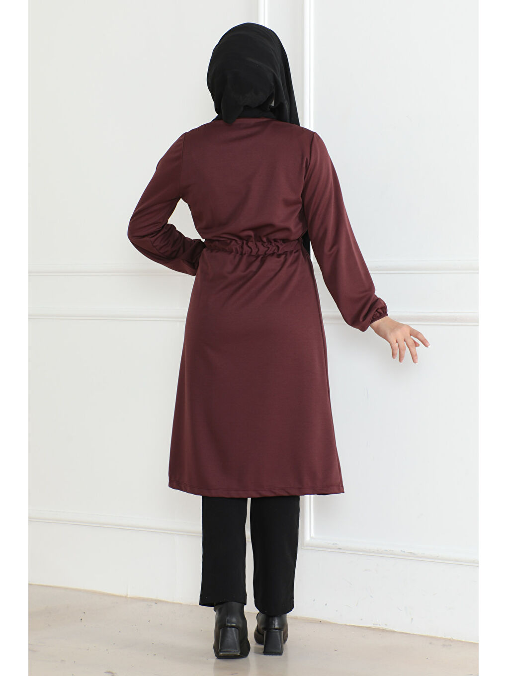 Belden Bağlamalı Hırka Koyu Bordo - 26586-2