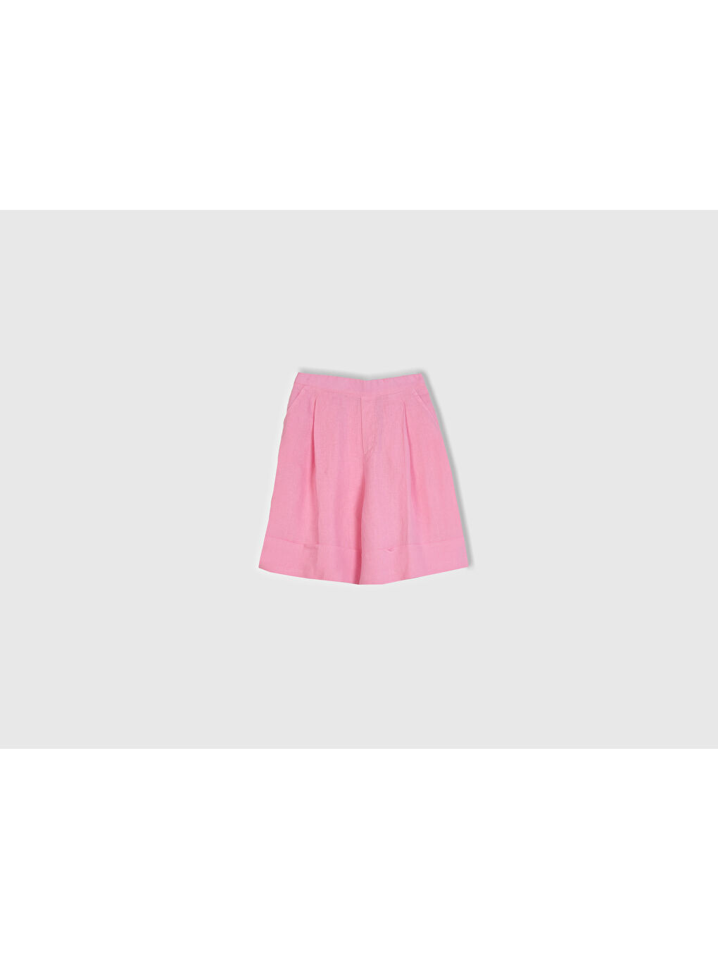 Kadın Pembe %100 Keten Beli Lastikli Bermuda Şort