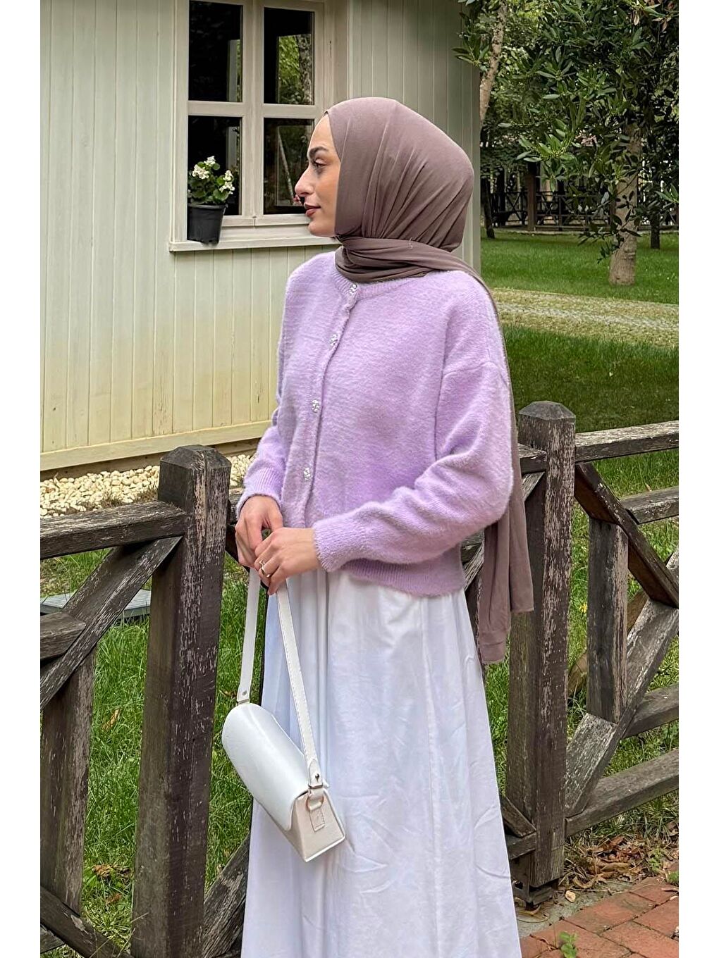 Sakallı Basic Hırka Lila-1