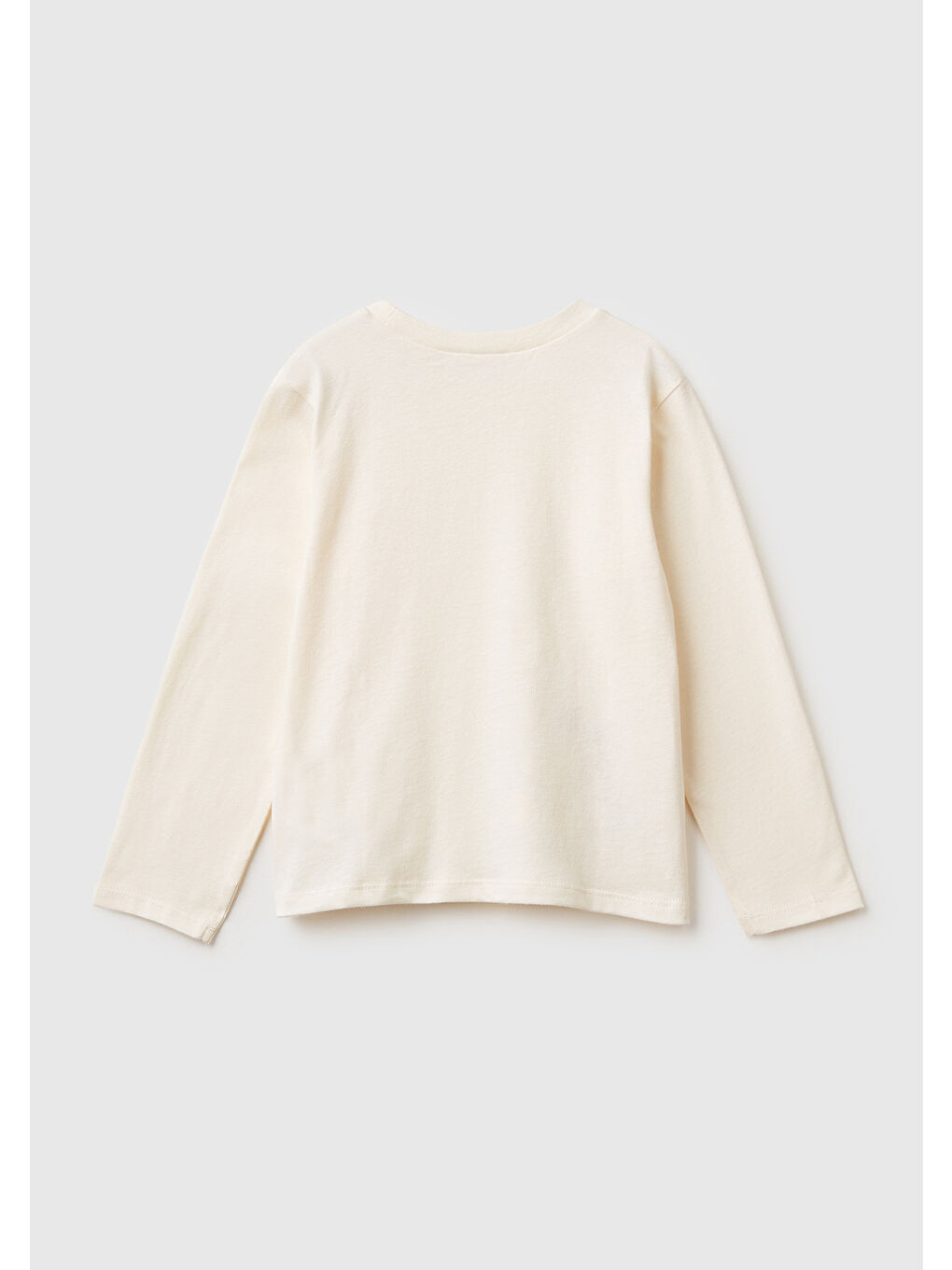 Kız Çocuk Ekru Simli Baskılı Bisiklet Yaka Regular Fit Uzun Kollu T-shirt-1