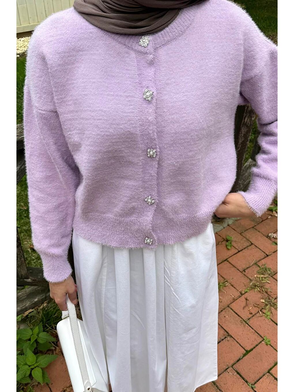 Sakallı Basic Hırka Lila-2