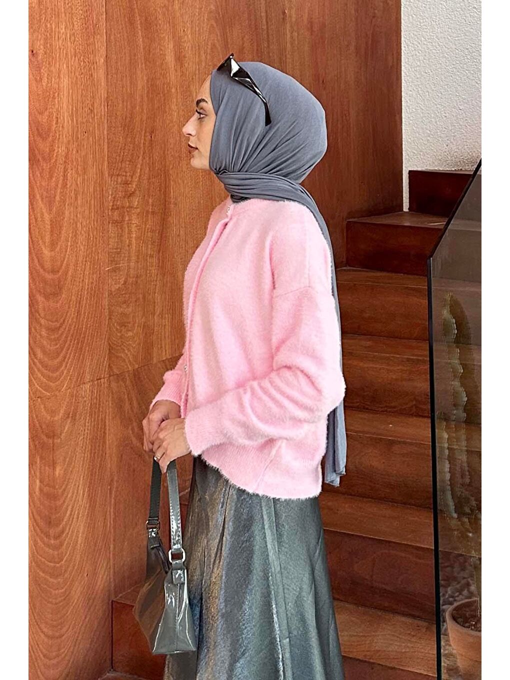 Sakallı Basic Hırka Pembe-1