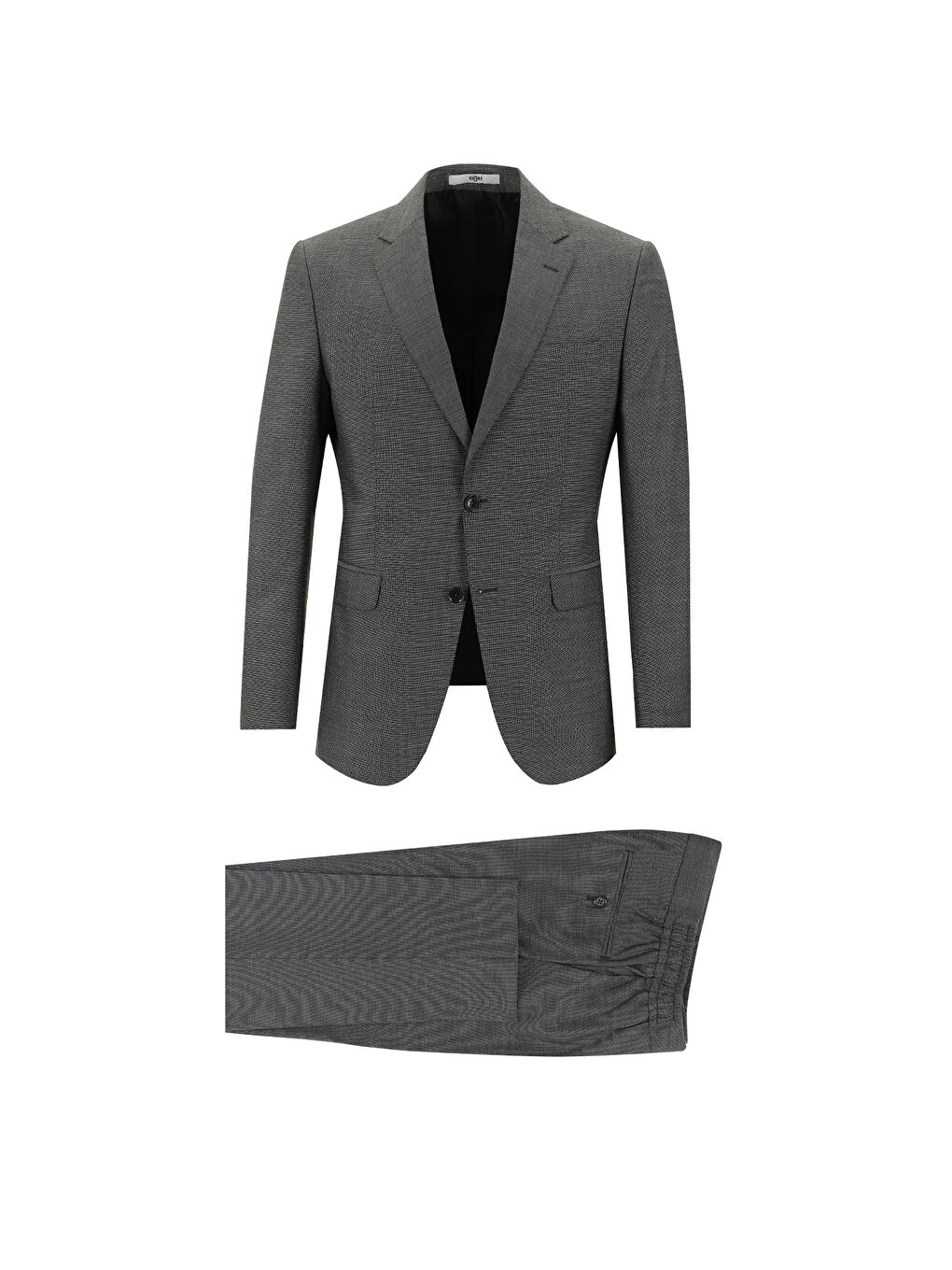 Antrasit Slim Fit Dar Kesim Beli Lastikli İpli Desenli Takım Elbise