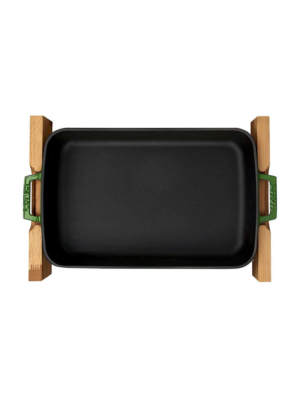 Yeşil Dikdörtgen Rosto ve Fırın Tepsisi Kayın Servis Ahşabı Döküm Demir Yekpare Çift Kulplu Ölçü 22x30cm.-1