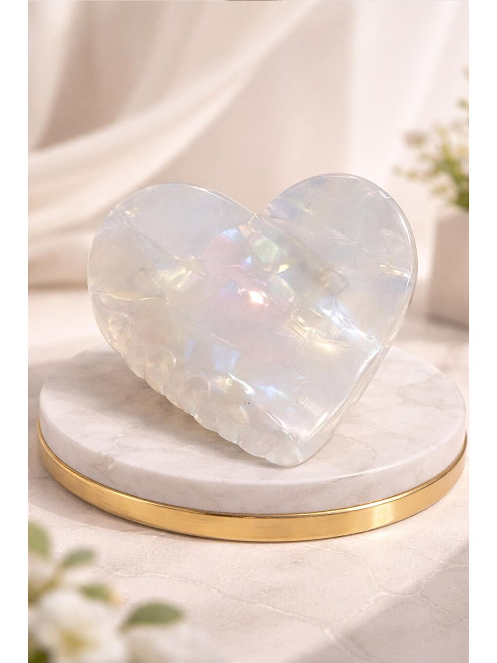 Beyaz Kalp Model Lüks Asetat Mandal Toka-1